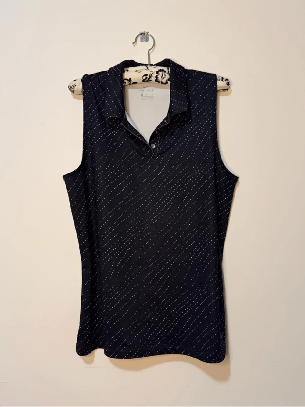 Nike Dri-FIT Women's Athletic Polo Tank - Black with White Dot Print Medium - Picture 1 of 6
